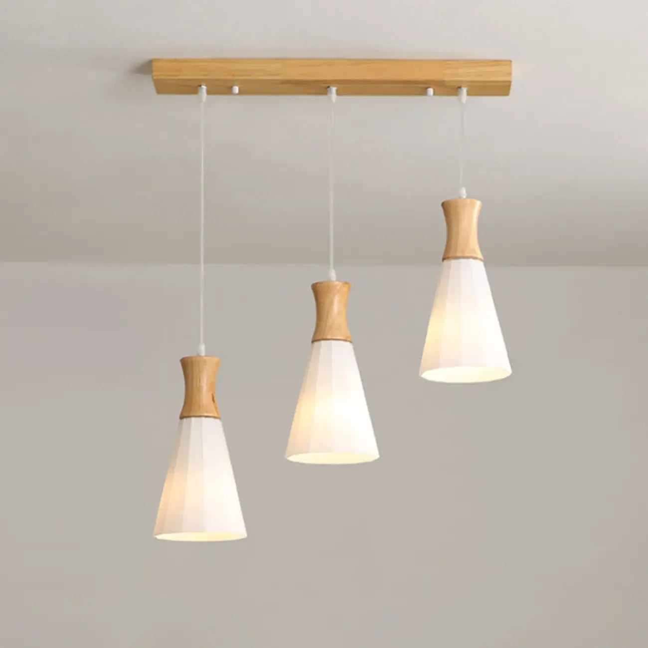 Cone Shade Wooden Kitchen Island Pendant Light Adjustable