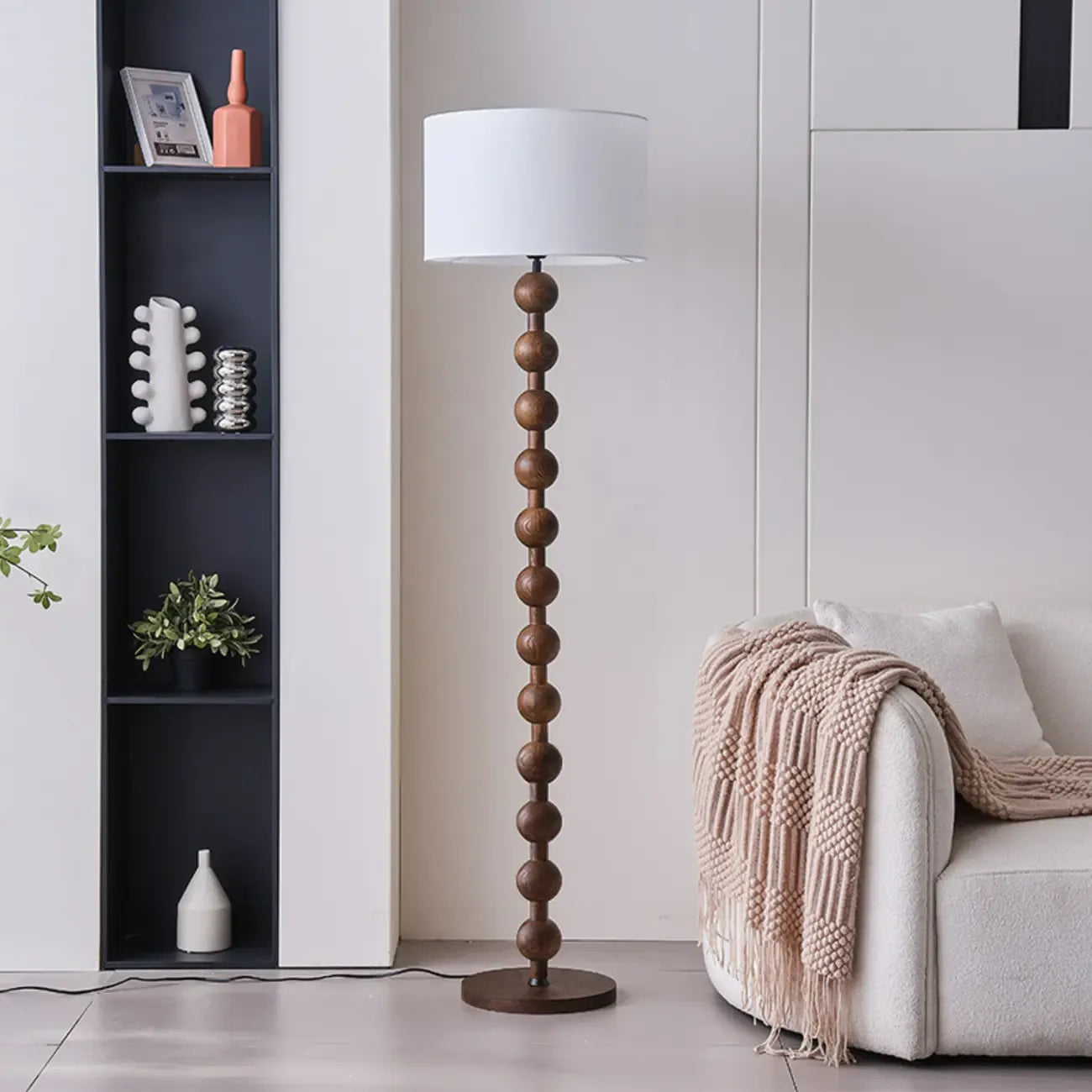 63 Modern Wood Frame Floor Lamp Plug-In for Living Room