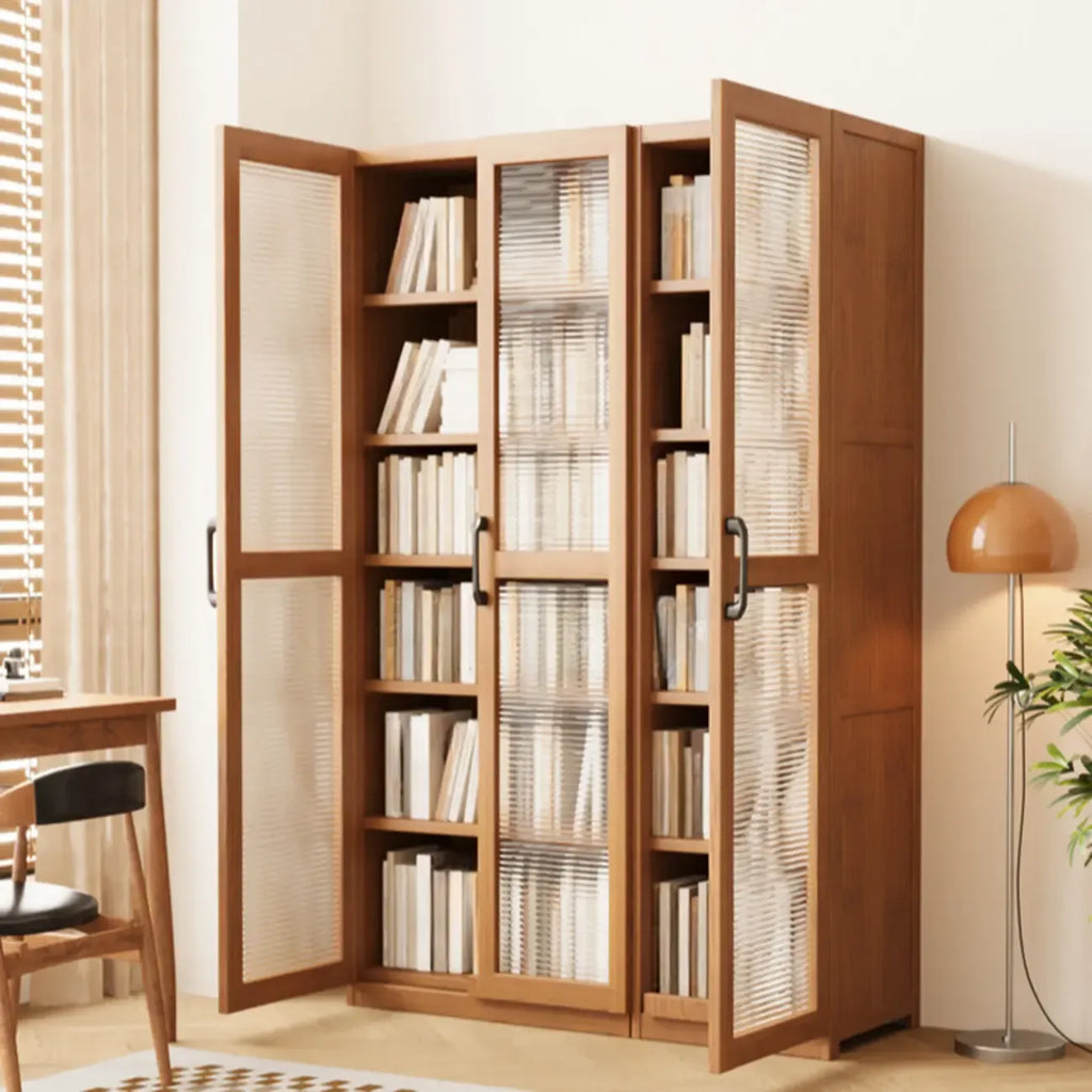 Classic 6-Tier Premium Wood Glass Door Wide Bookcase
