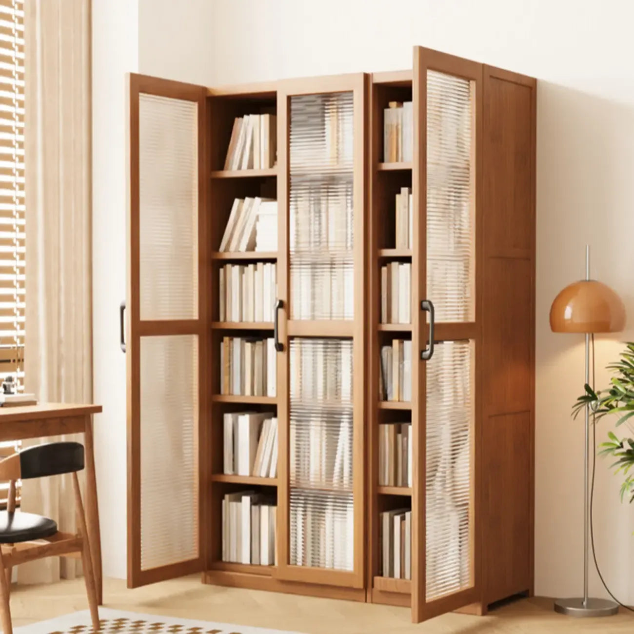 Classic 6-Tier Premium Wood Glass Door Wide Bookcase