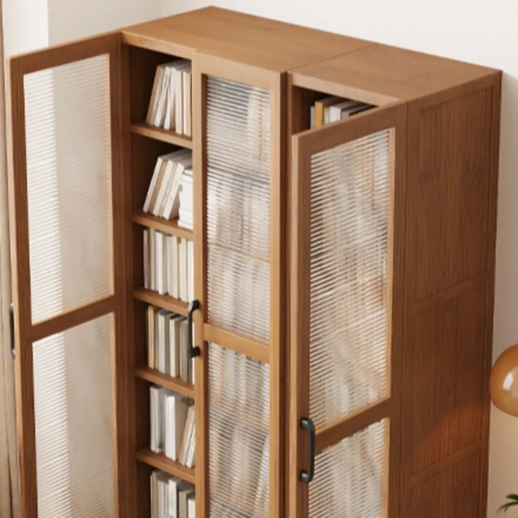 Classic 6-Tier Premium Wood Glass Door Wide Bookcase