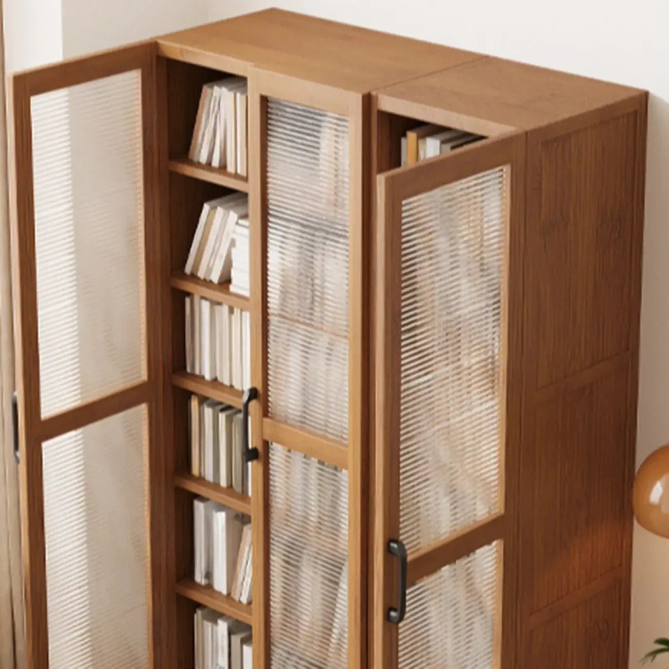 Classic 6-Tier Premium Wood Glass Door Wide Bookcase