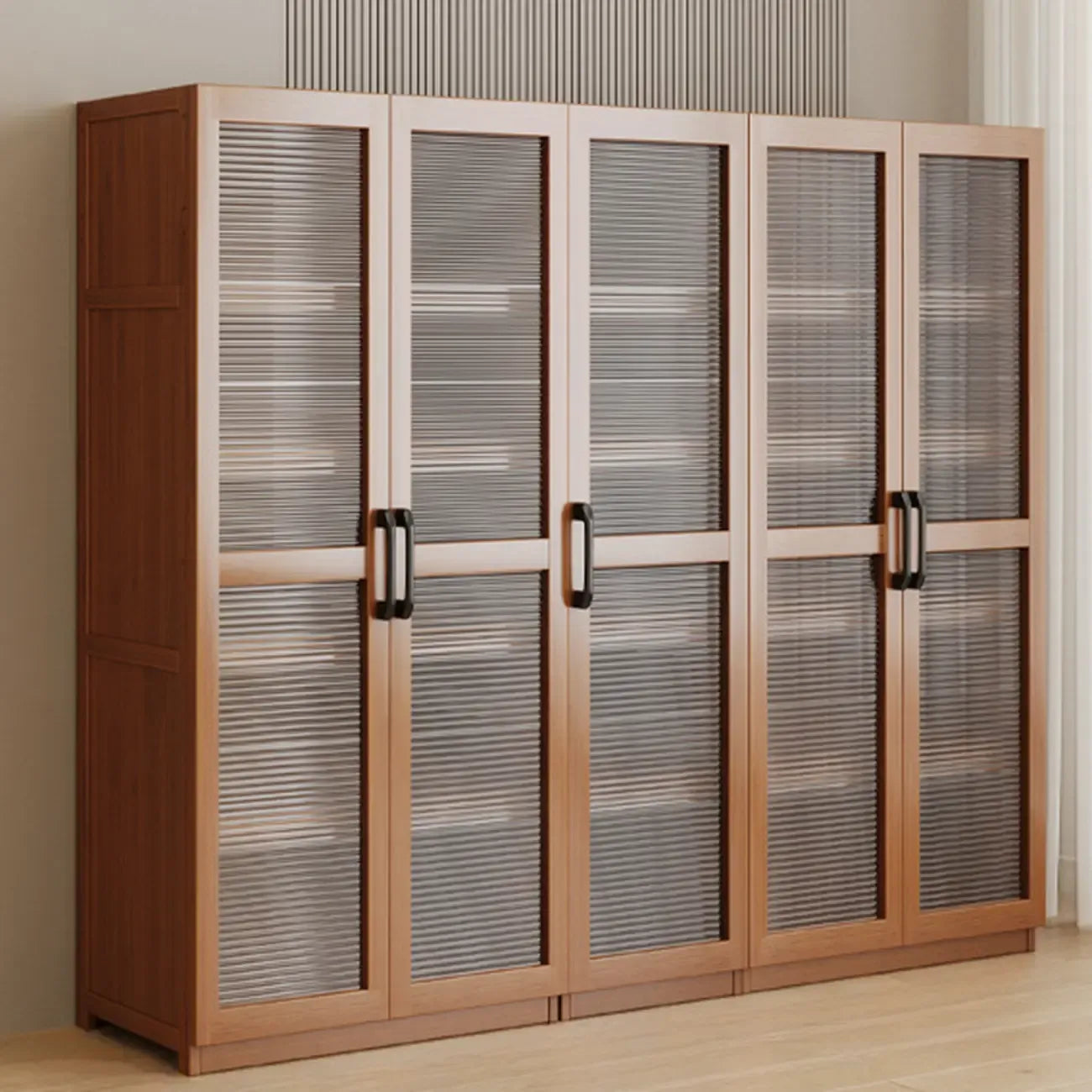 Classic 6-Tier Premium Wood Glass Door Wide Bookcase