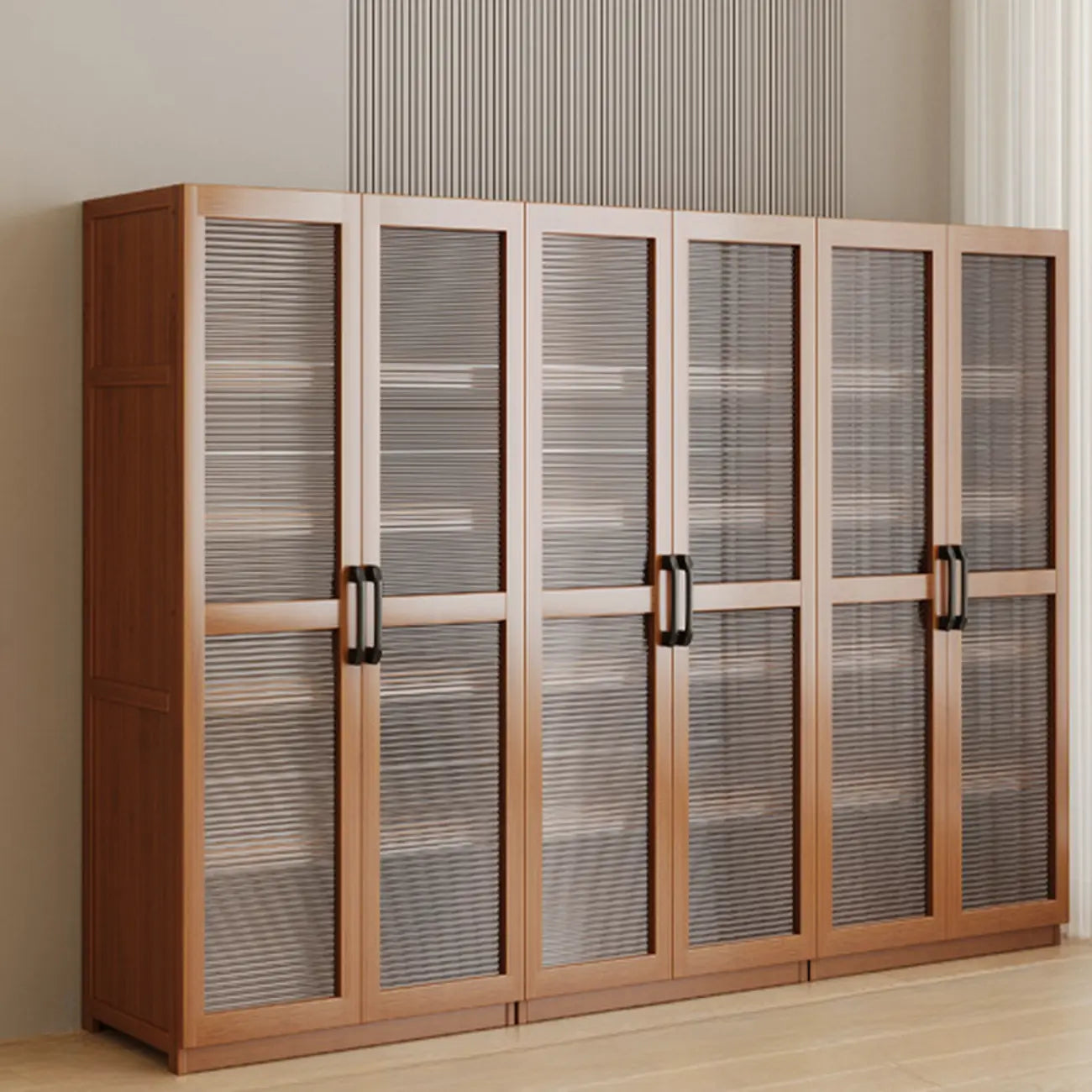 Classic 6-Tier Premium Wood Glass Door Wide Bookcase