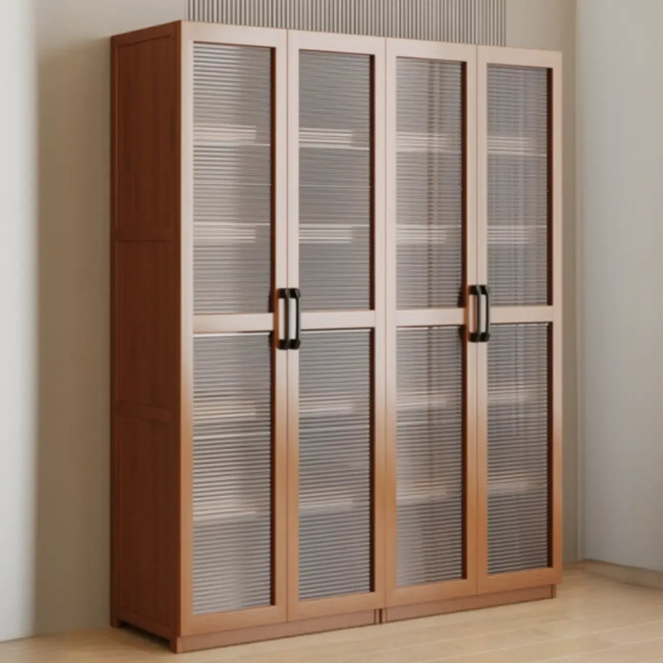 Classic 6-Tier Premium Wood Glass Door Wide Bookcase