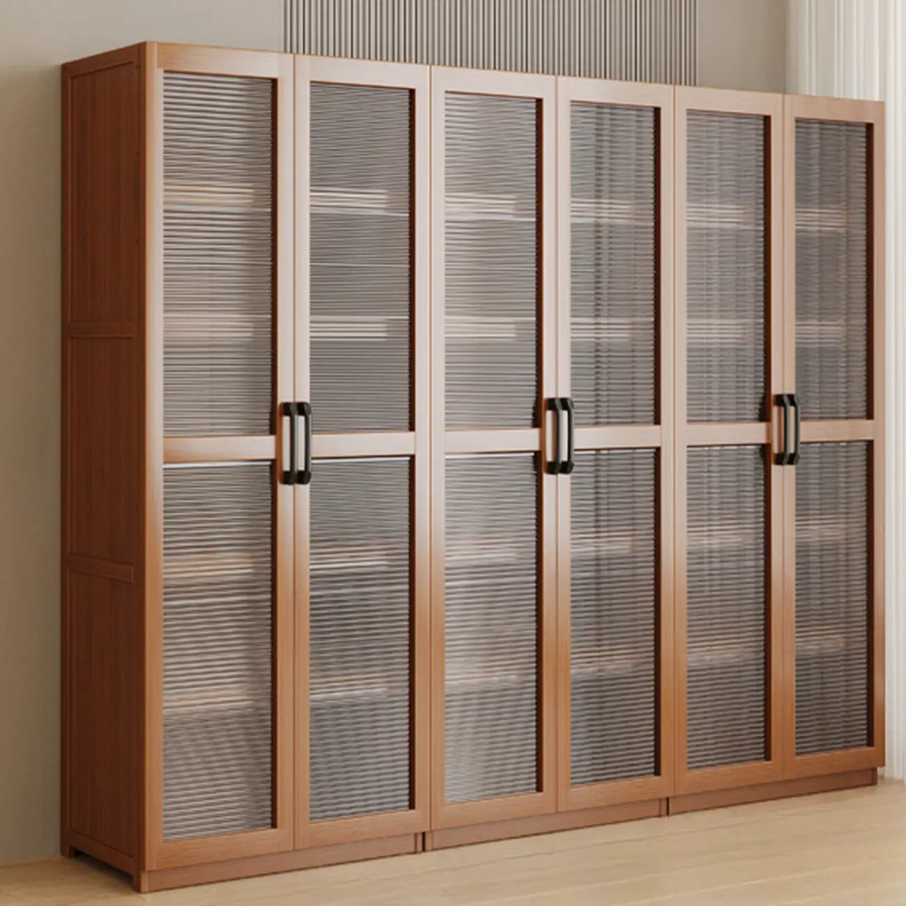 Classic 6-Tier Premium Wood Glass Door Wide Bookcase