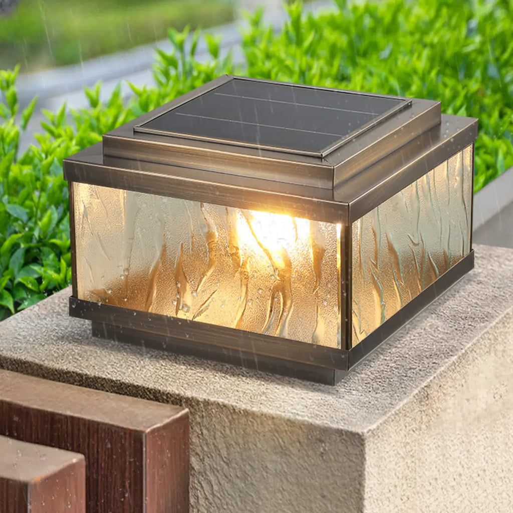 Elegant Bronze Ripple Square Solar Outdoor Post Lights