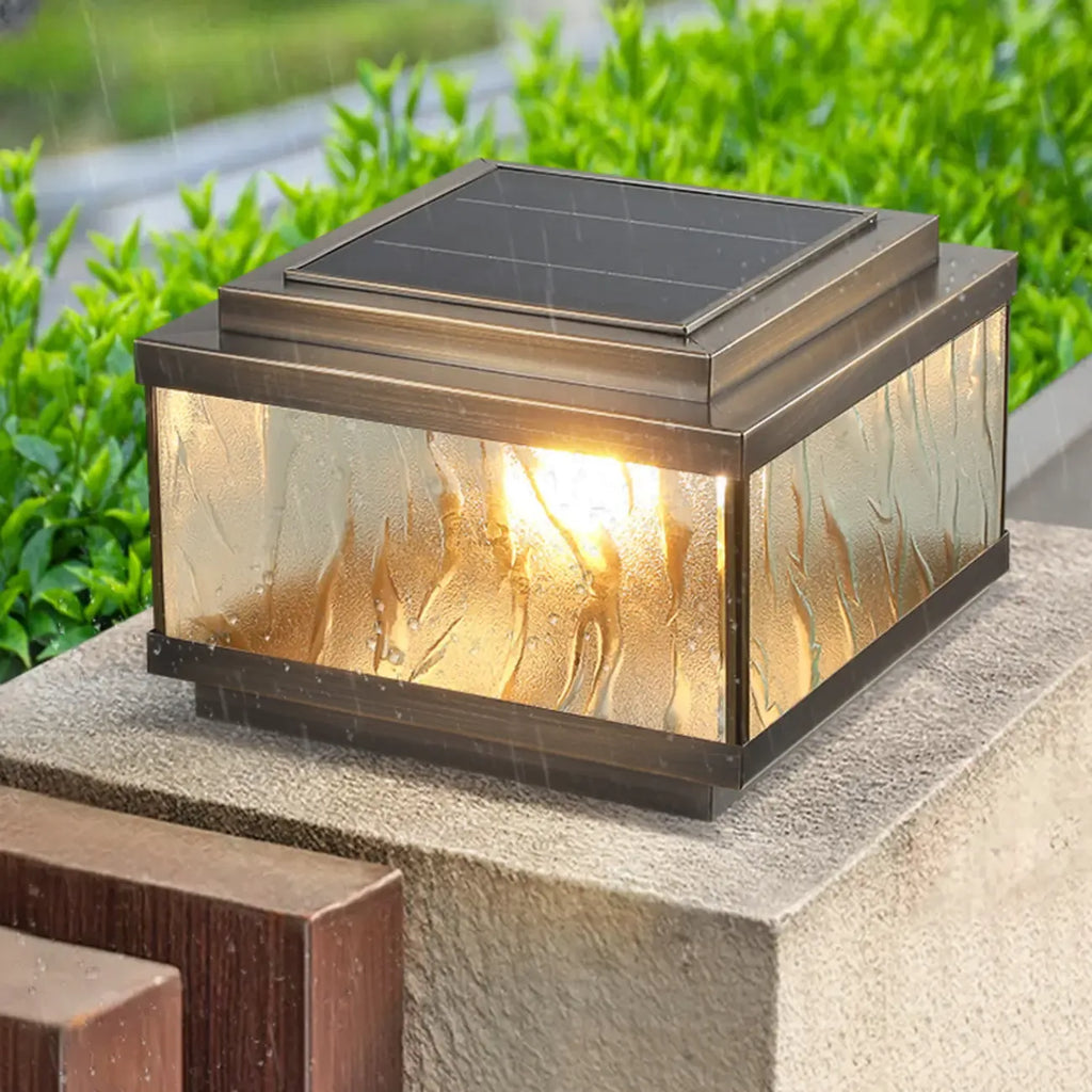 Elegant Bronze Ripple Square Solar Outdoor Post Lights