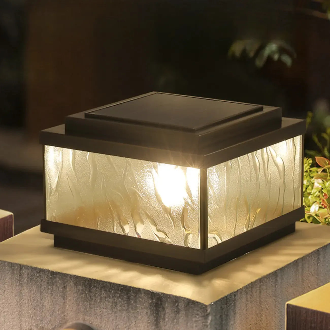 Elegant Bronze Ripple Square Solar Outdoor Post Lights