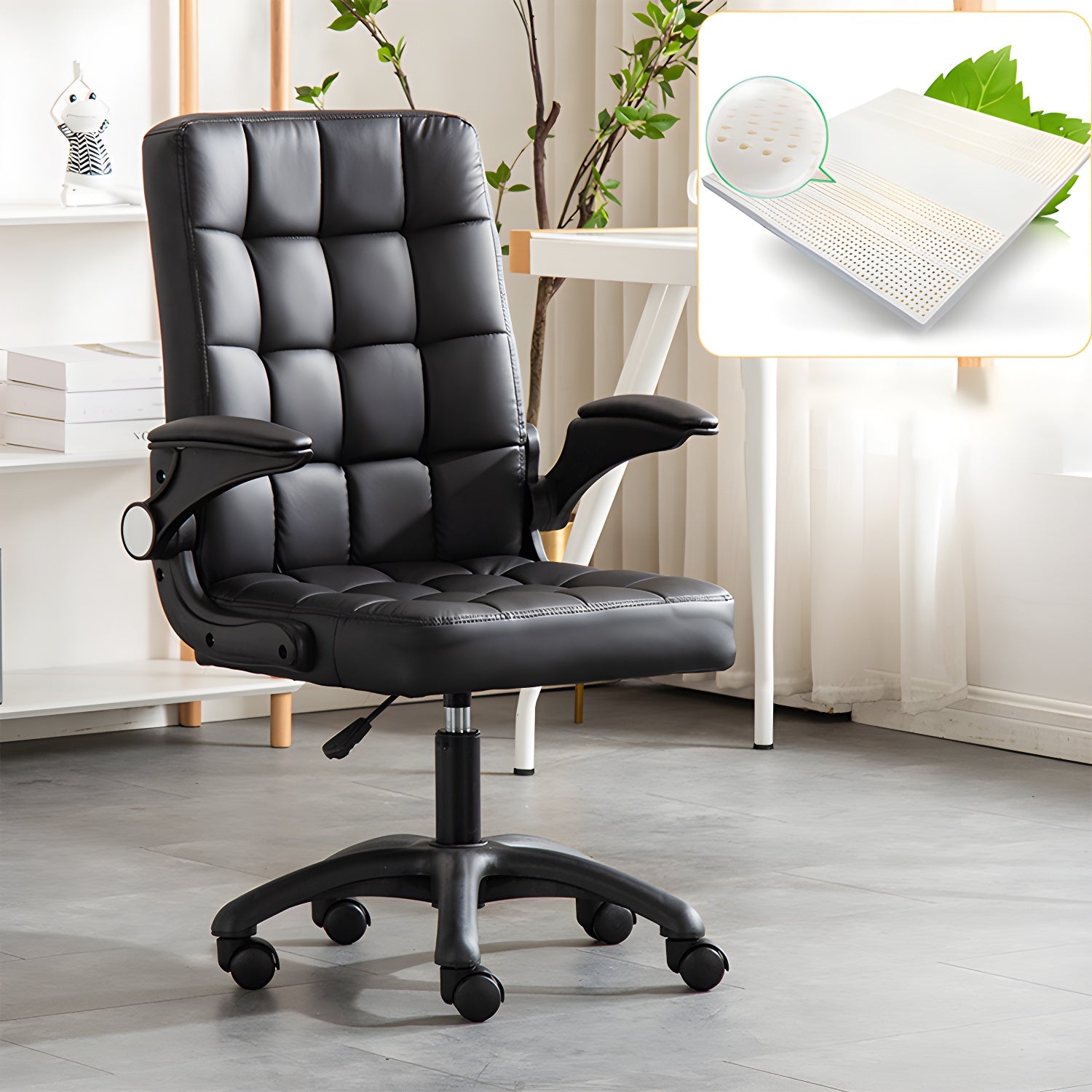 Tufted Brown Faux Leather Adjustable Swivel Office Chair