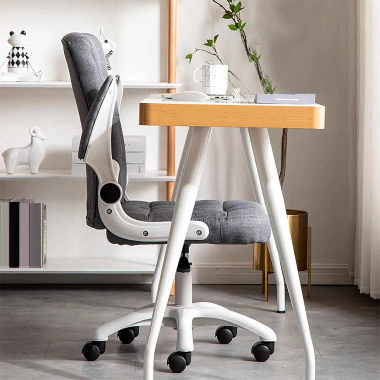 Tufted Brown Faux Leather Adjustable Swivel Office Chair