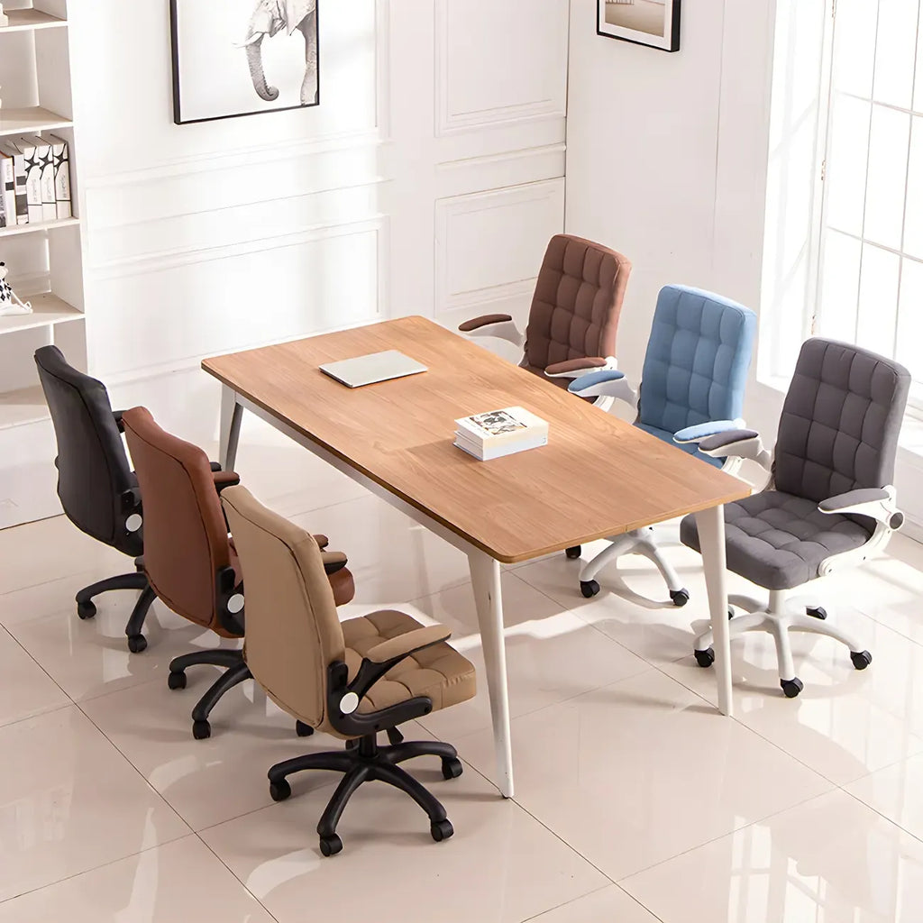 Tufted Brown Faux Leather Adjustable Swivel Office Chair