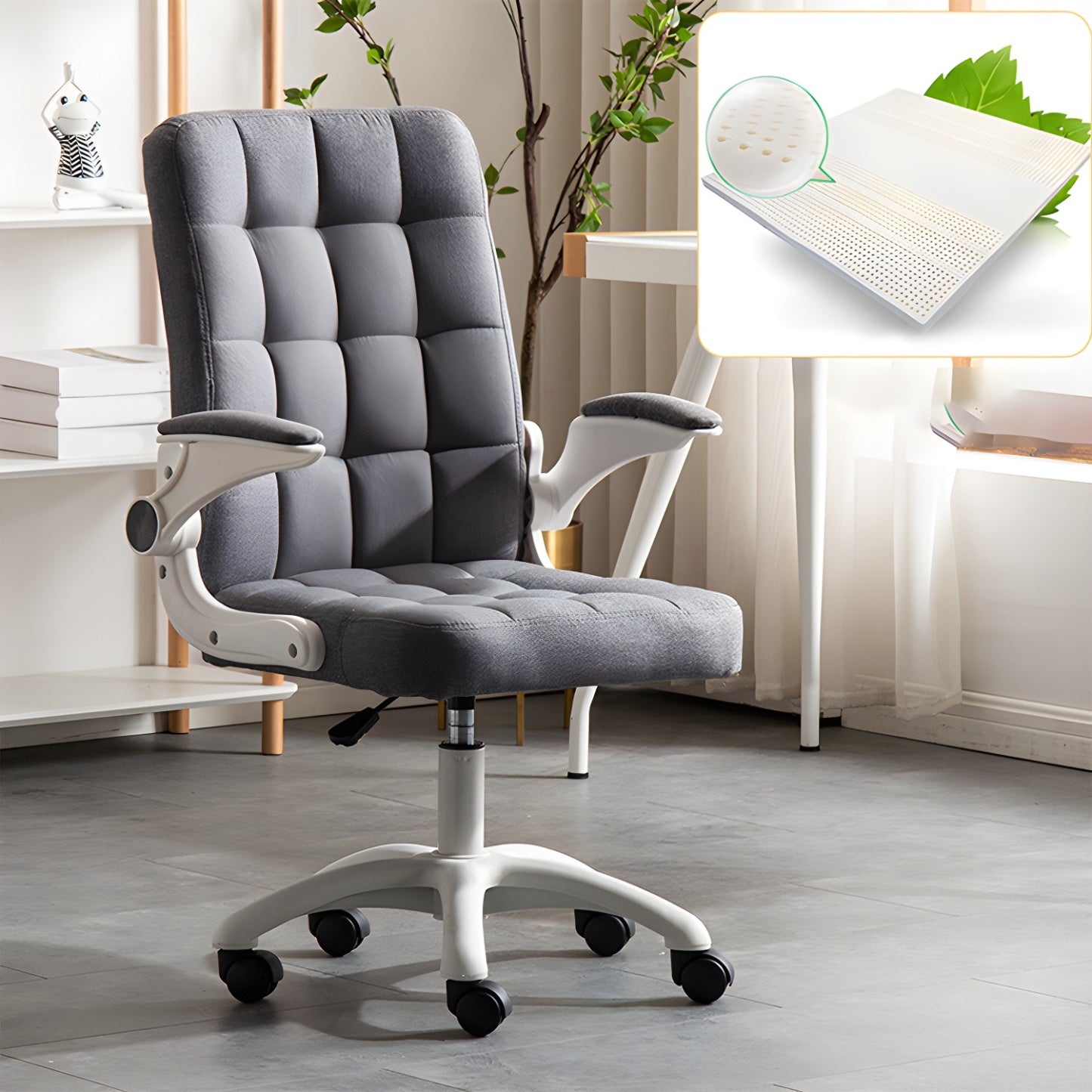 Tufted Brown Faux Leather Adjustable Swivel Office Chair