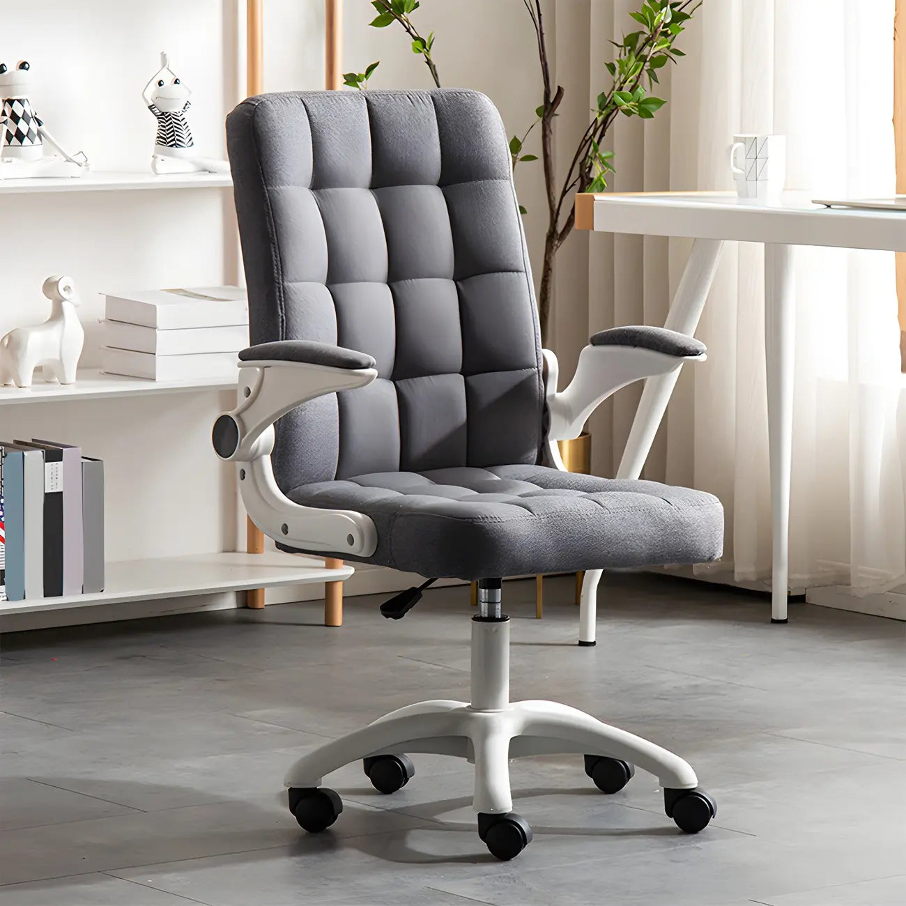 Tufted Brown Faux Leather Adjustable Swivel Office Chair