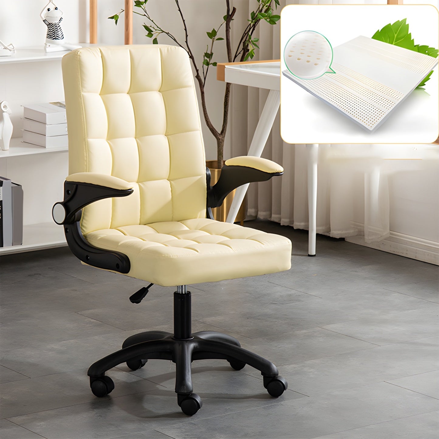 Tufted Brown Faux Leather Adjustable Swivel Office Chair