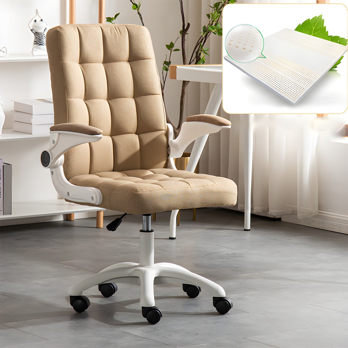 Tufted Brown Faux Leather Adjustable Swivel Office Chair