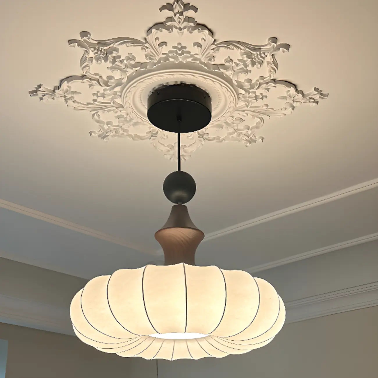 Modern Round Adjustable White Fabric Pendant Chandelier