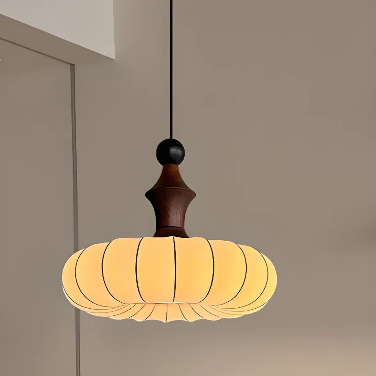 Modern Round Adjustable White Fabric Pendant Chandelier