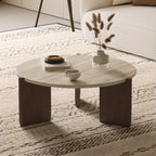 Modern Beige Travertine Top Coffee Table in Hexagon/Round