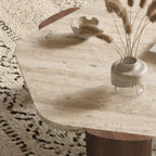 Modern Beige Travertine Top Coffee Table in Hexagon/Round