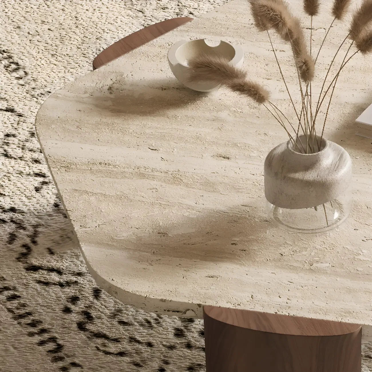 Modern Beige Travertine Top Coffee Table in Hexagon/Round