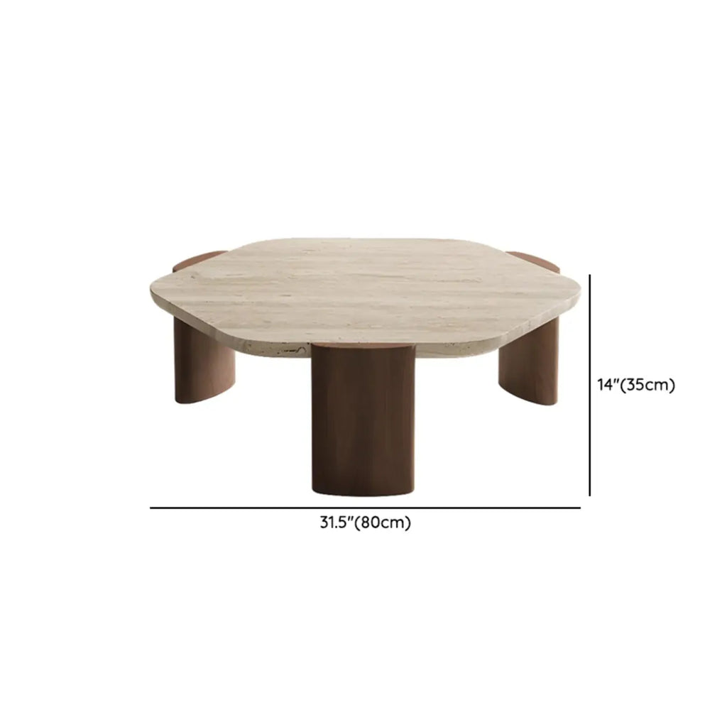 Modern Beige Travertine Top Coffee Table in Hexagon/Round