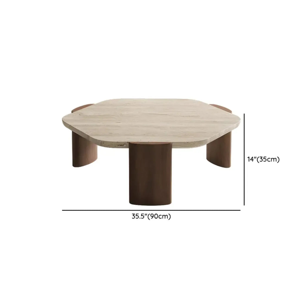 Modern Beige Travertine Top Coffee Table in Hexagon/Round
