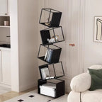 Art Deco Geometric Tall Black Metal Etagere Open Bookcase