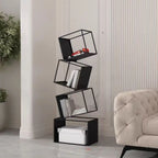 Art Deco Geometric Tall Black Metal Etagere Open Bookcase