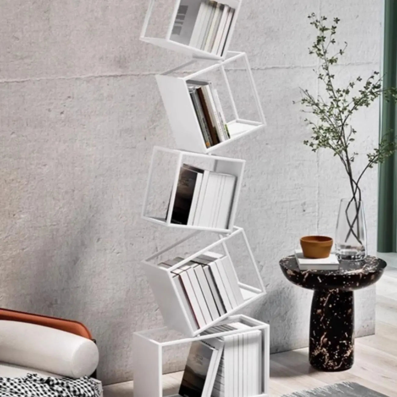 Art Deco Geometric Tall Black Metal Etagere Open Bookcase