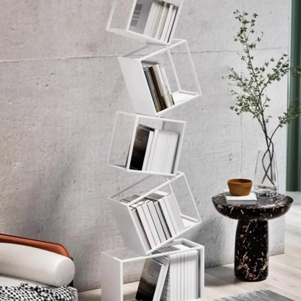 Art Deco Geometric Tall Black Metal Etagere Open Bookcase
