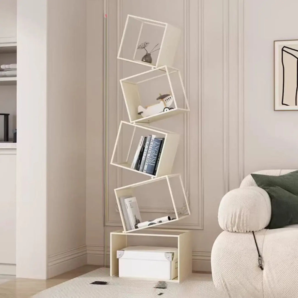 Art Deco Geometric Tall Black Metal Etagere Open Bookcase