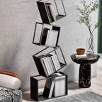 Art Deco Geometric Tall Black Metal Etagere Open Bookcase