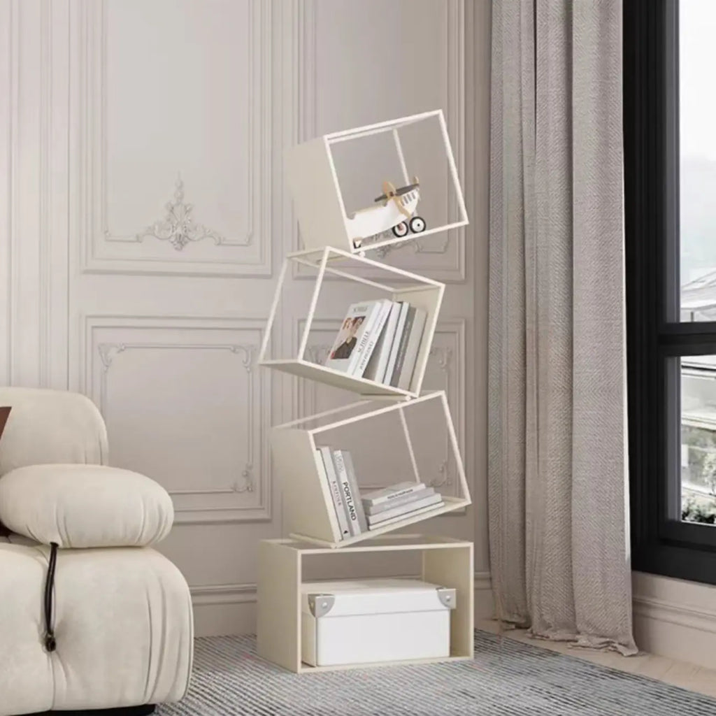 Art Deco Geometric Tall Black Metal Etagere Open Bookcase