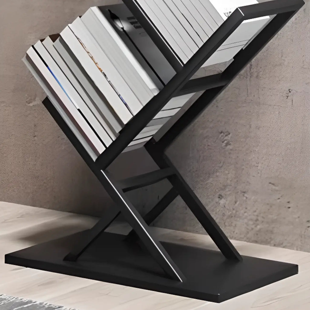 Art Deco Geometric Tall Black Metal Etagere Open Bookcase