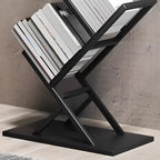Art Deco Geometric Tall Black Metal Etagere Open Bookcase