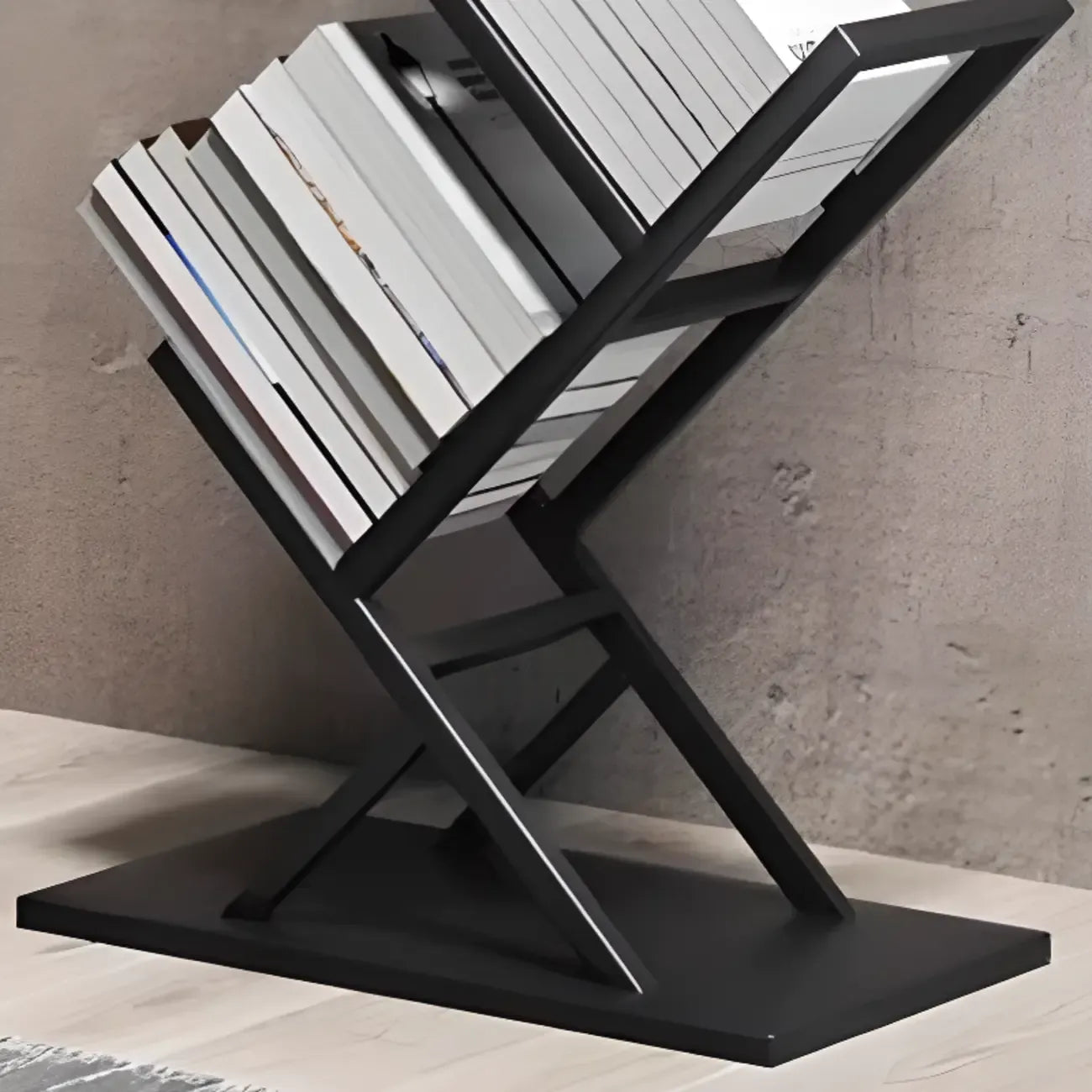Art Deco Geometric Tall Black Metal Etagere Open Bookcase