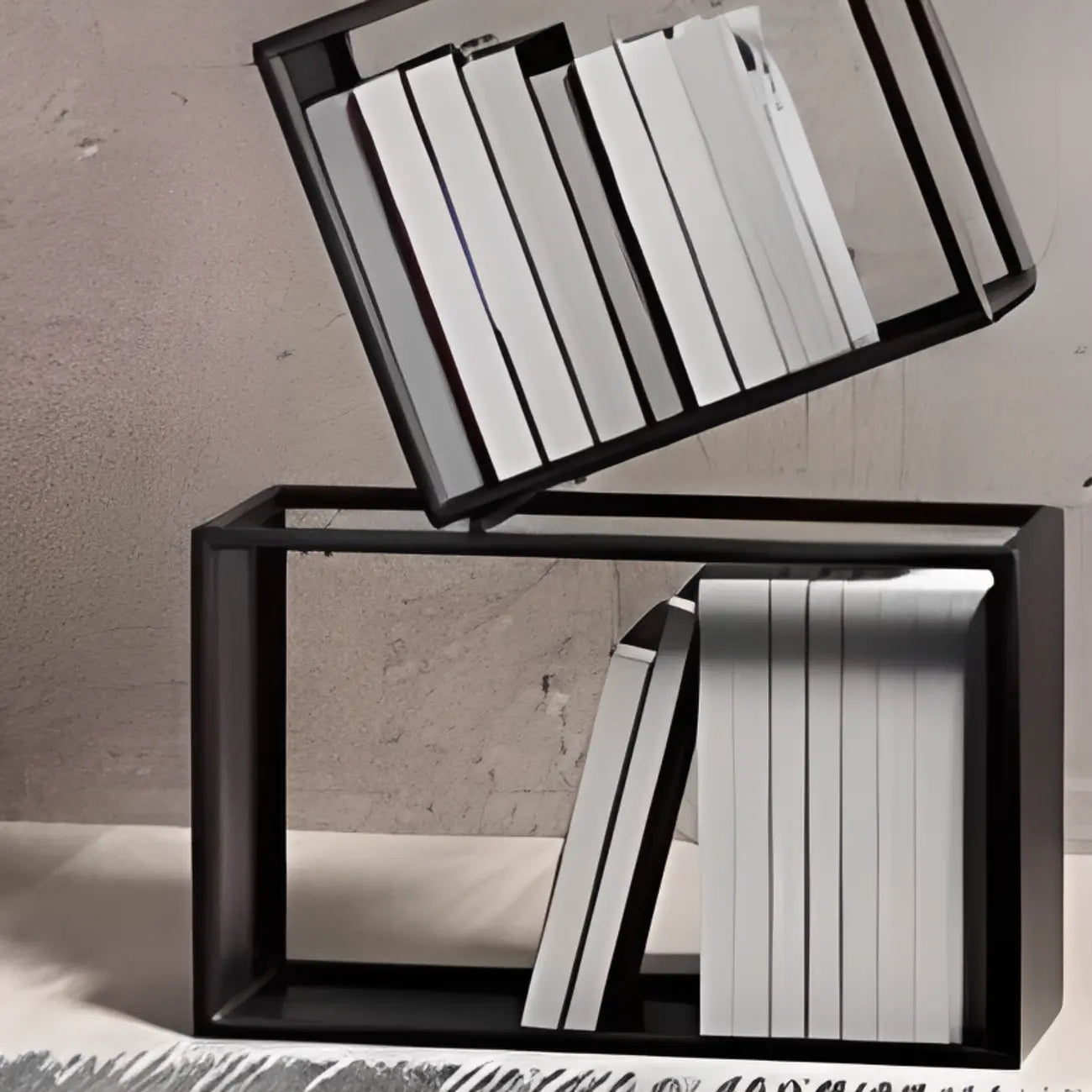 Art Deco Geometric Tall Black Metal Etagere Open Bookcase