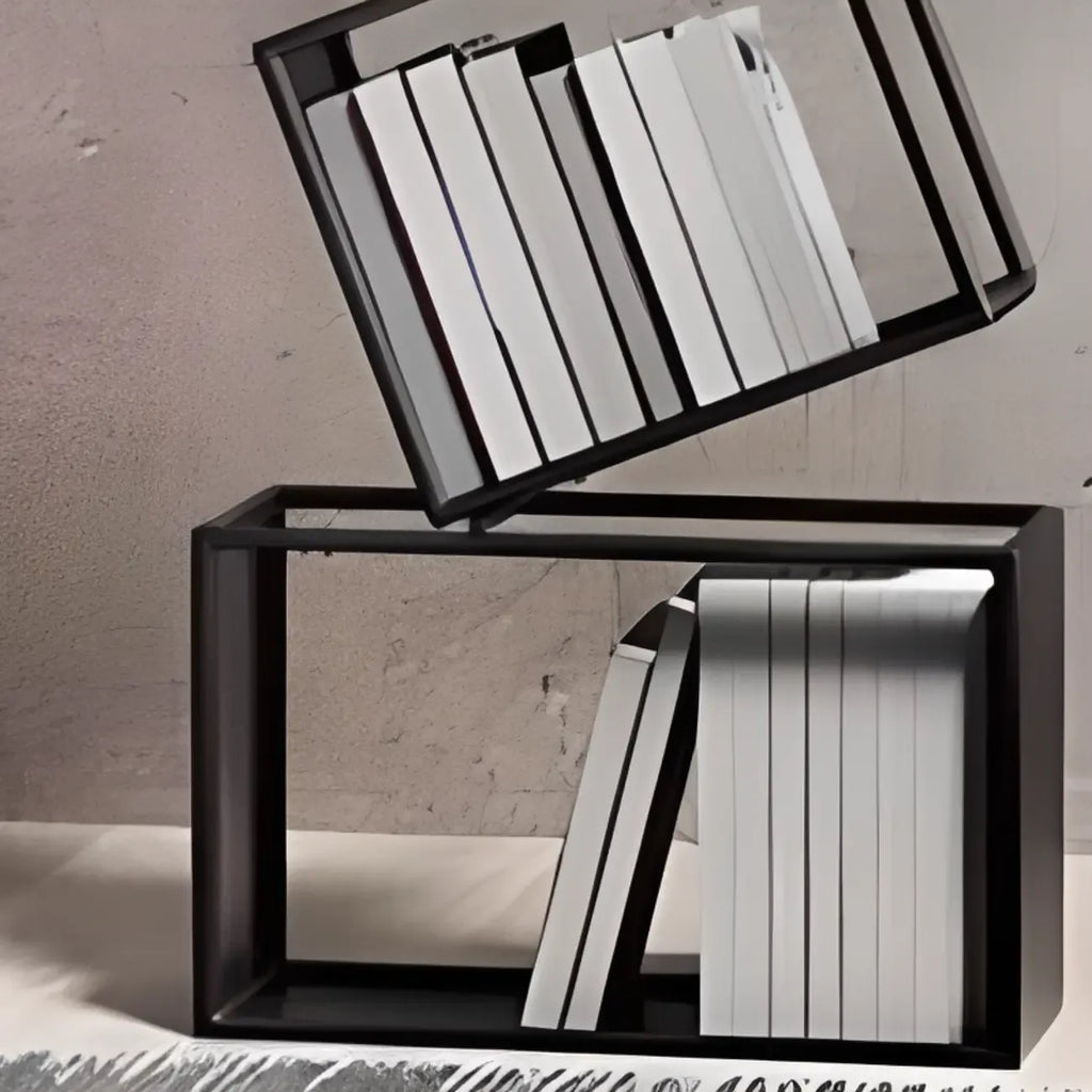 Art Deco Geometric Tall Black Metal Etagere Open Bookcase