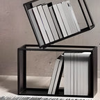 Art Deco Geometric Tall Black Metal Etagere Open Bookcase
