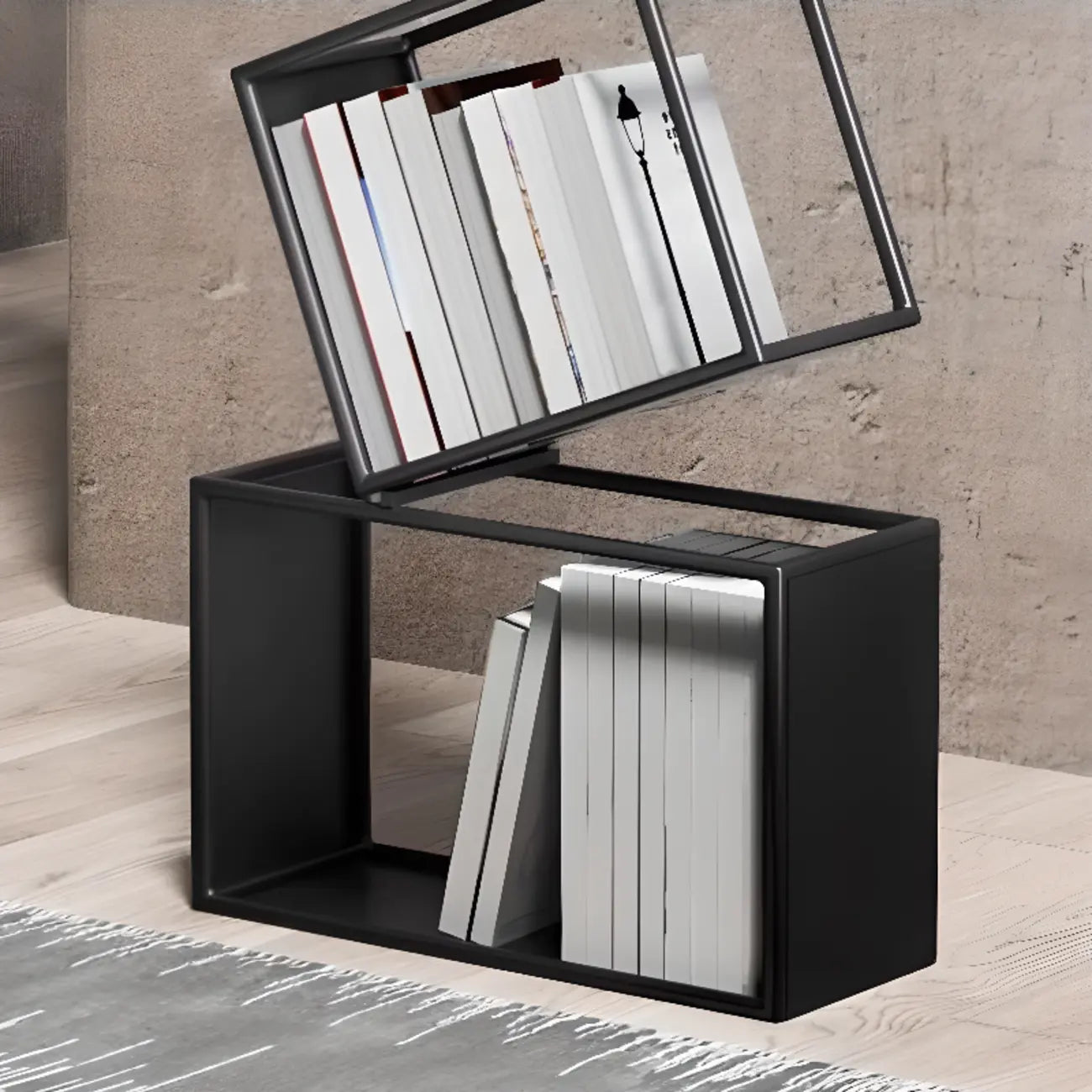 Art Deco Geometric Tall Black Metal Etagere Open Bookcase