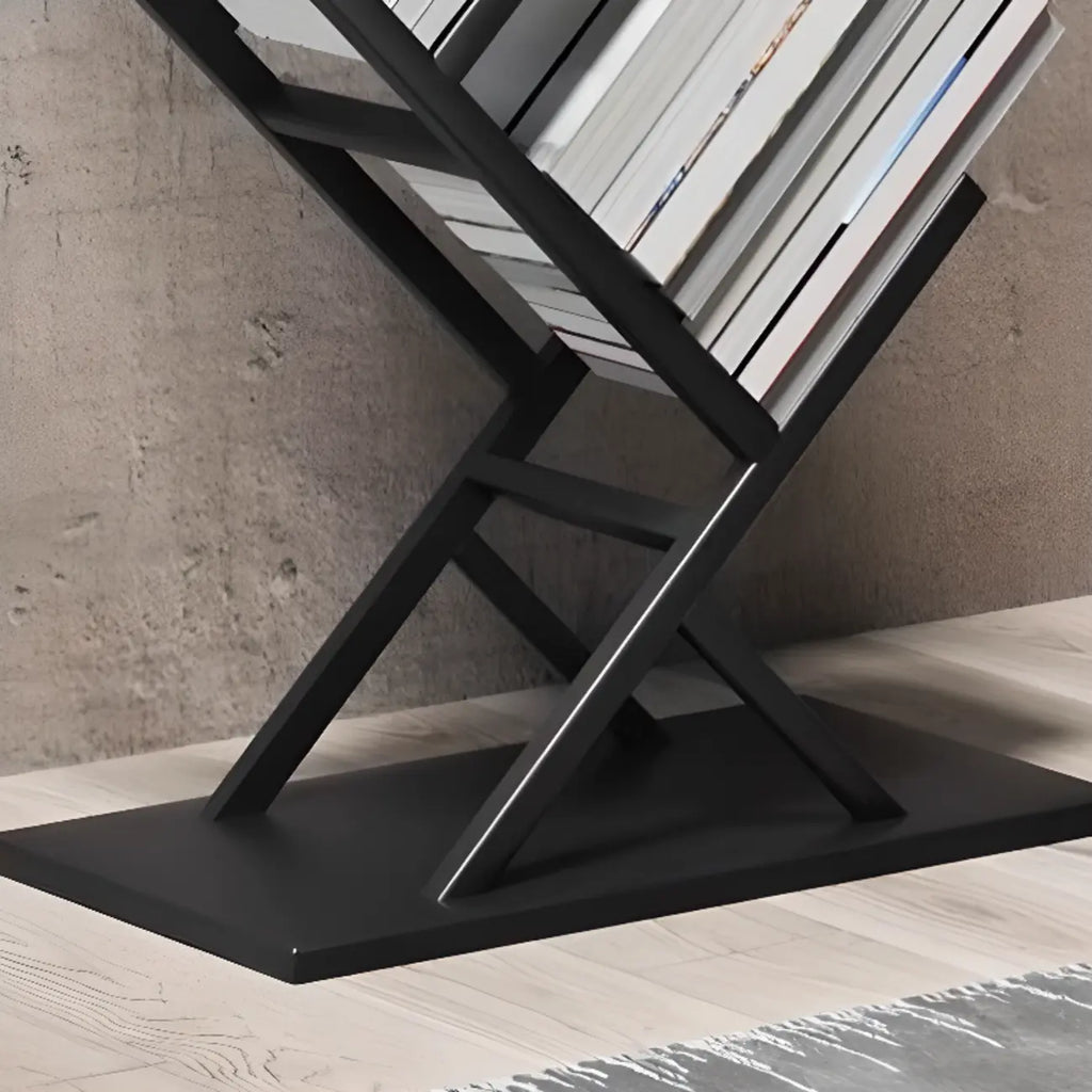Art Deco Geometric Tall Black Metal Etagere Open Bookcase