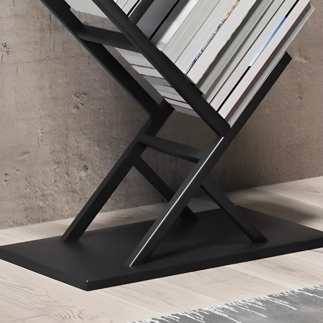Art Deco Geometric Tall Black Metal Etagere Open Bookcase