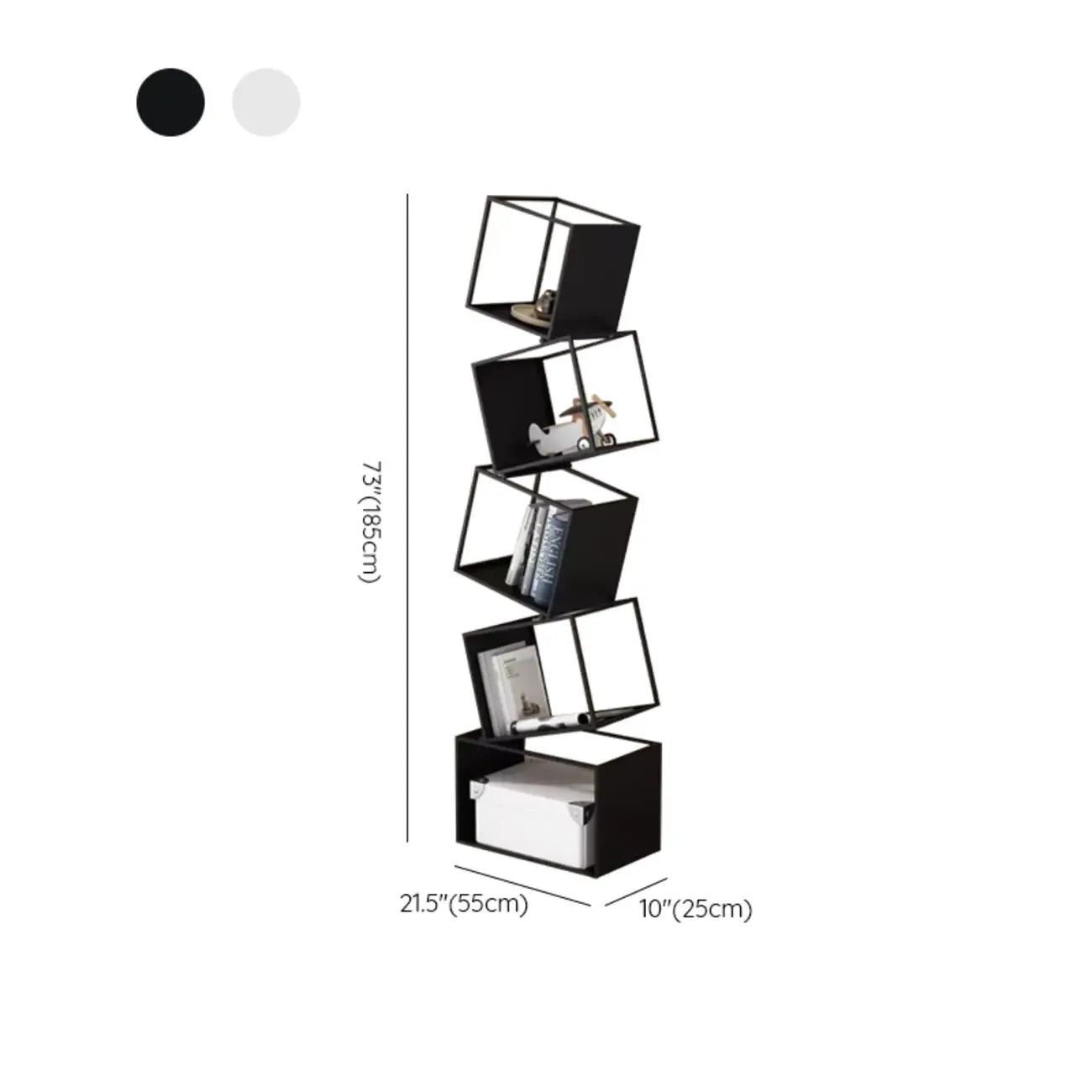 Art Deco Geometric Tall Black Metal Etagere Open Bookcase