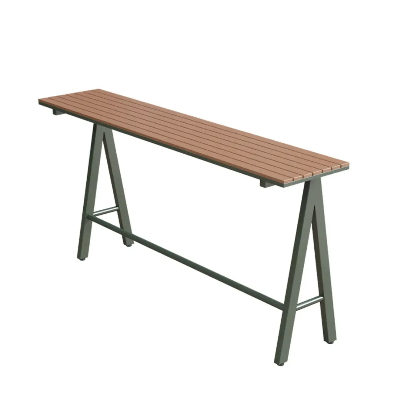 Green Metal Foot Support Wood Slat Outdoor Bar Tables