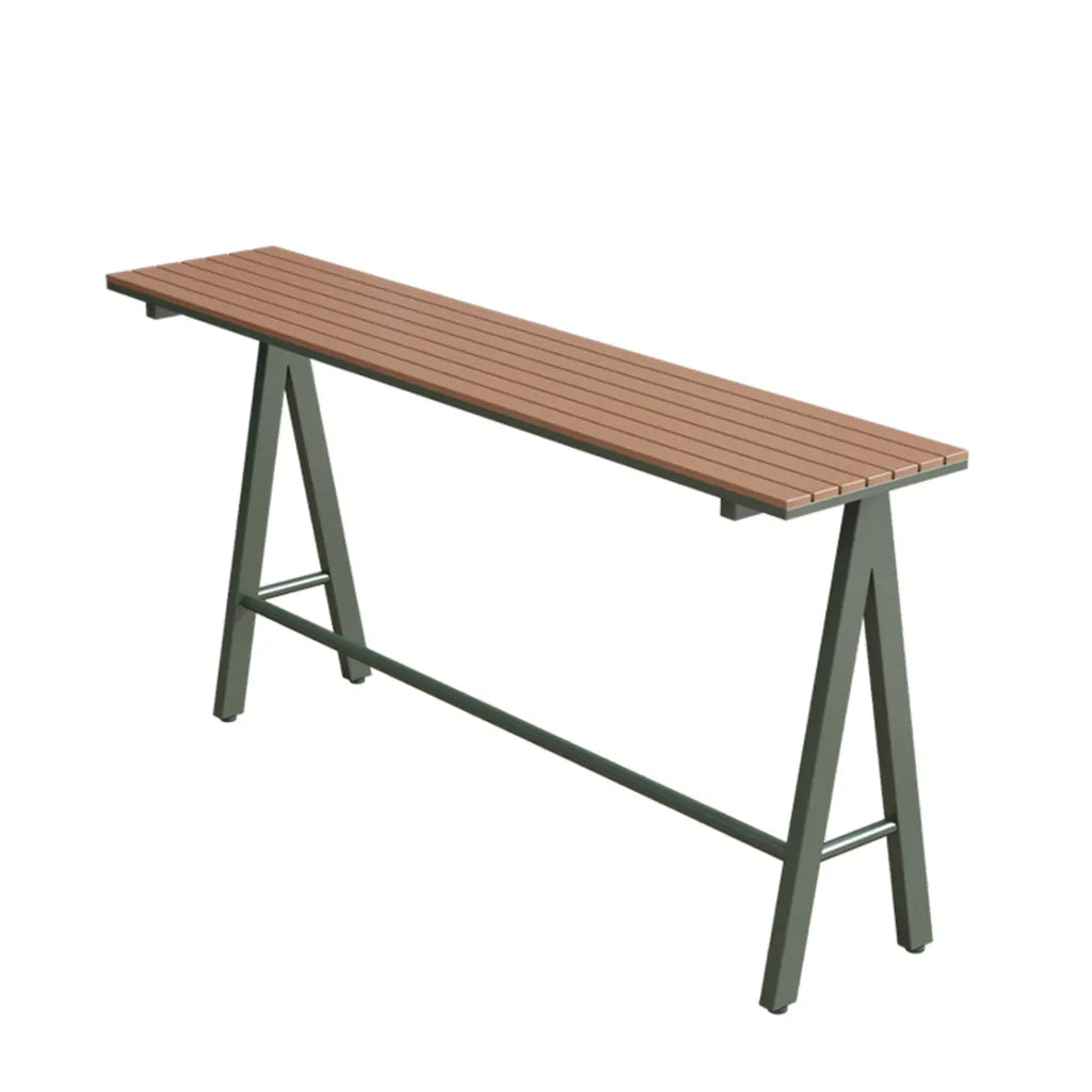 Green Metal Foot Support Wood Slat Outdoor Bar Tables