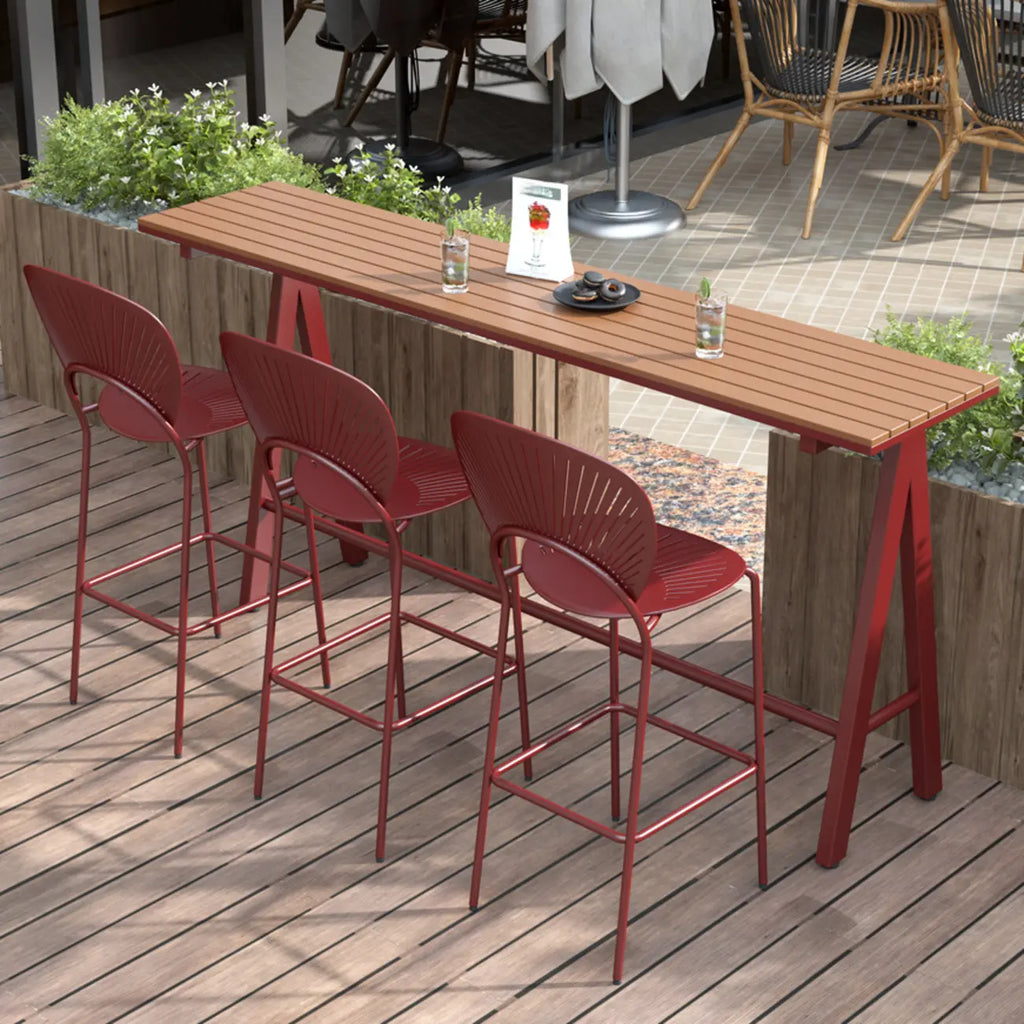 Green Metal Foot Support Wood Slat Outdoor Bar Tables
