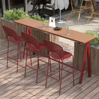 Green Metal Foot Support Wood Slat Outdoor Bar Tables
