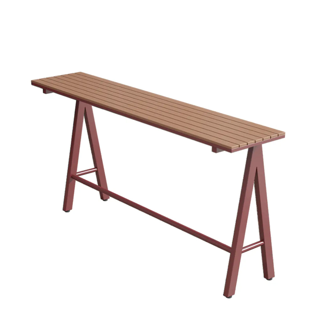 Green Metal Foot Support Wood Slat Outdoor Bar Tables