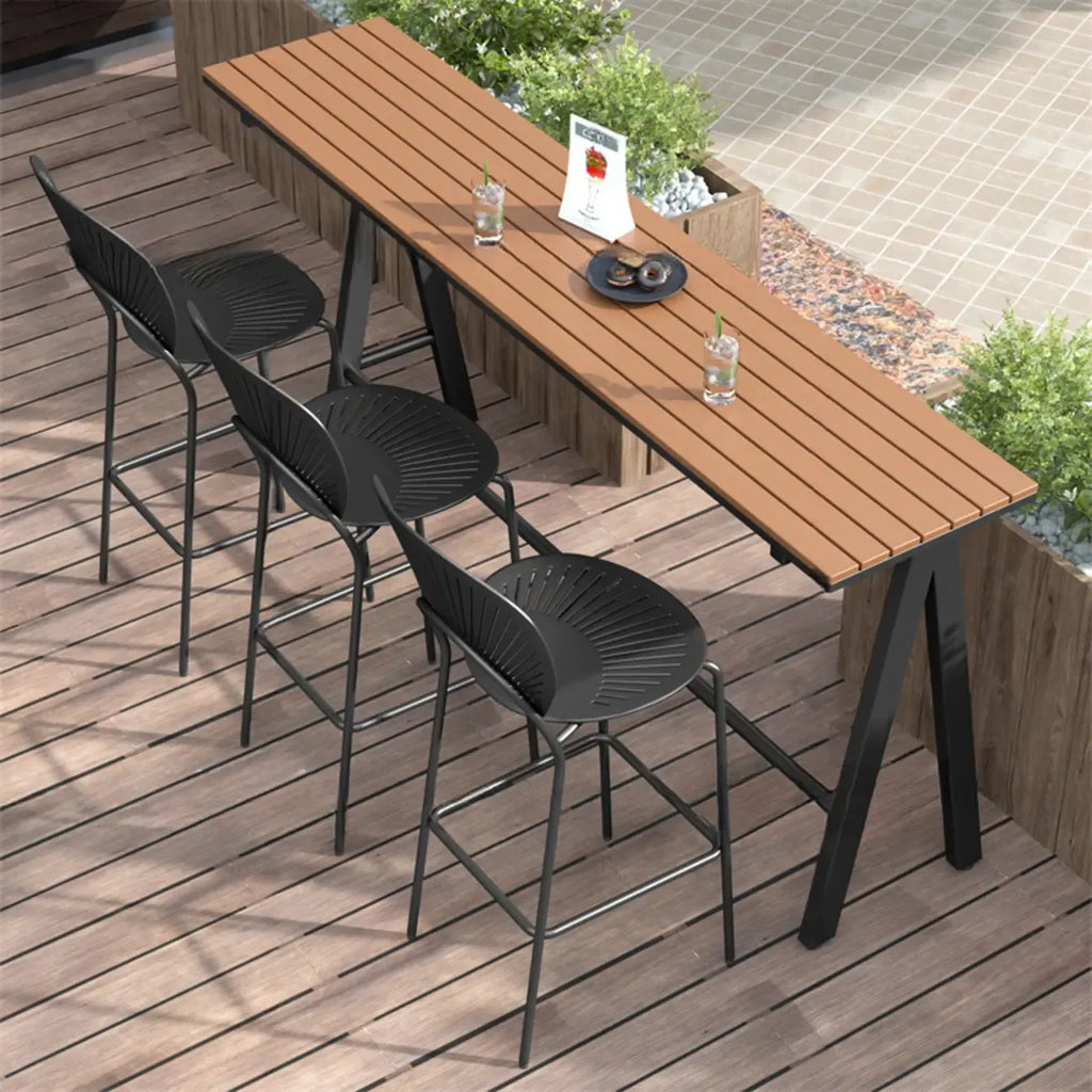 Green Metal Foot Support Wood Slat Outdoor Bar Tables